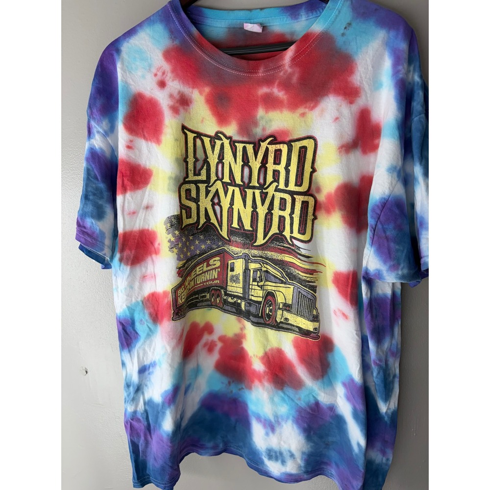 Lynyrd Skynyrd Big Wheels Keep On Turnin Tour Tie Dye Shirt Mens 1XL 2XL